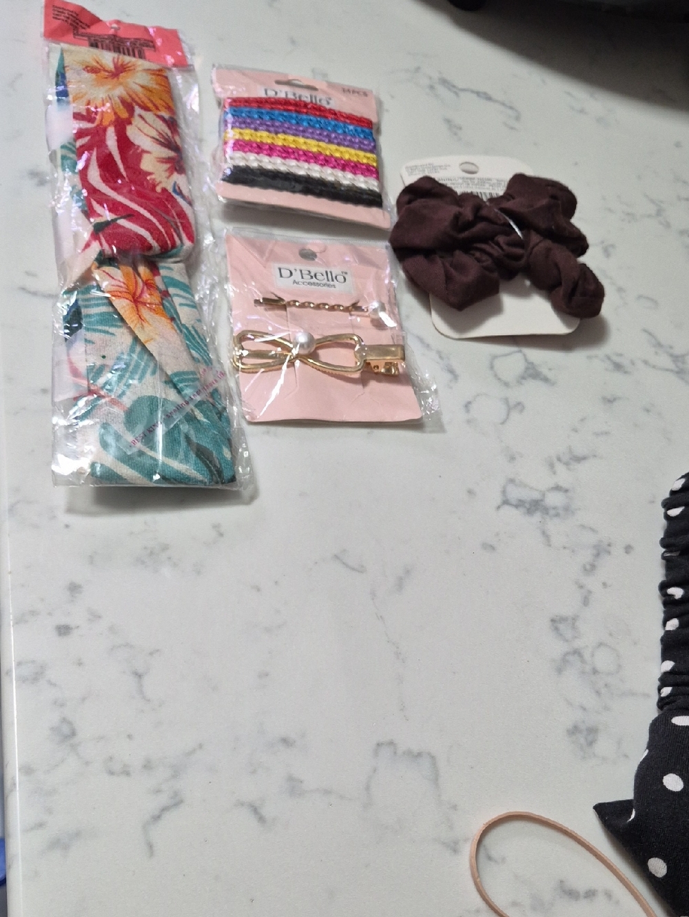 D'Bello Hair Ties Goldtone Faux Pearls Clips Hair Ties Scroungies FloralHeadband